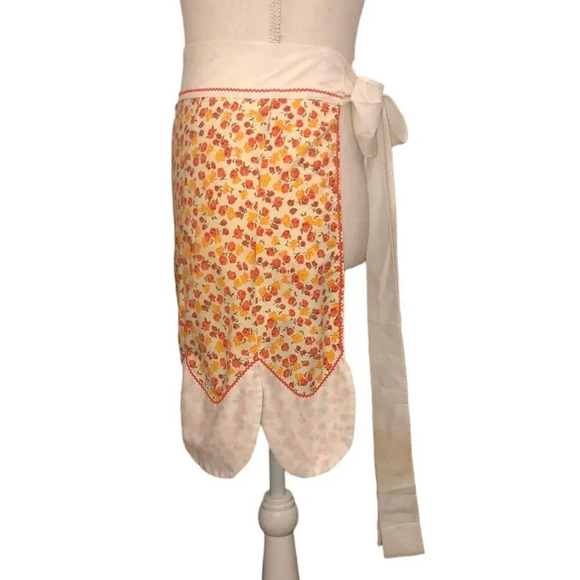 VINTAGE Unbranded/Handmade Women's Orange Gold & Cream Apron Kitchen Linens - Picture 3 of 5